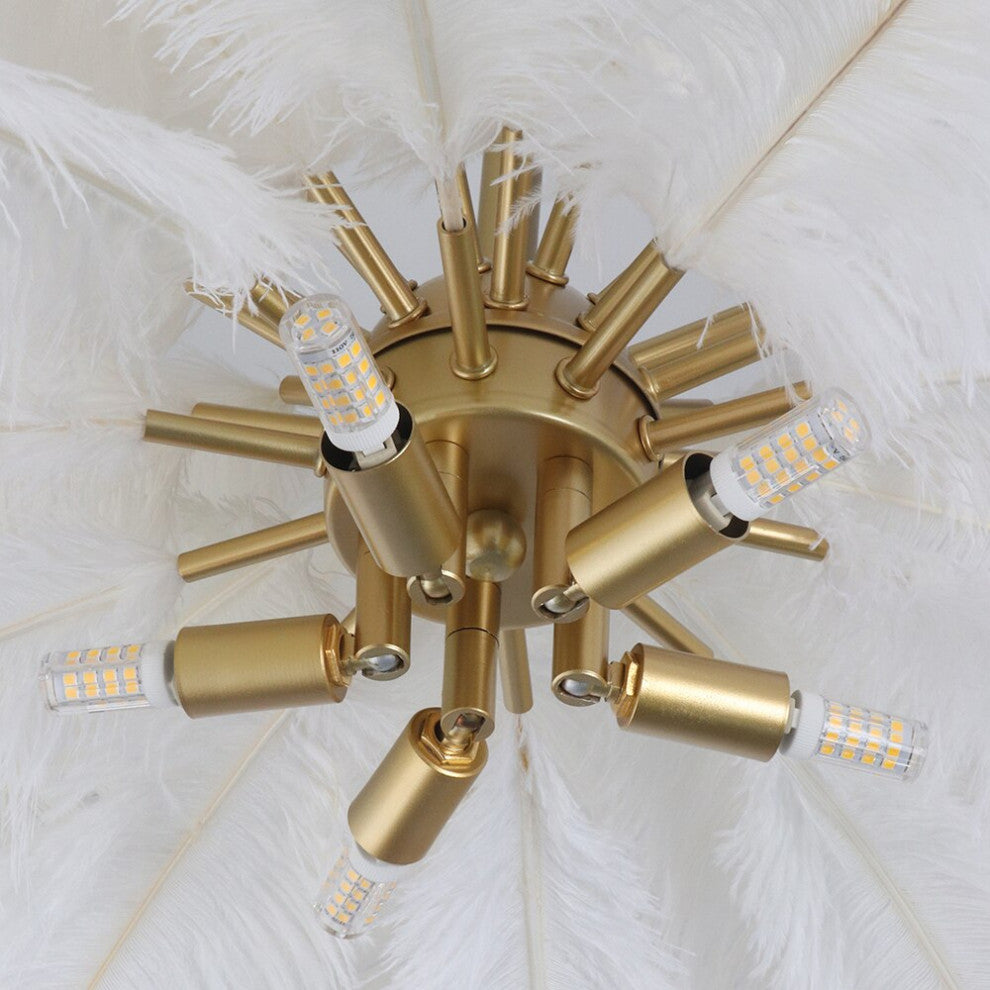 Gembloux | Pink/White Feather Round Chandelier, Pink