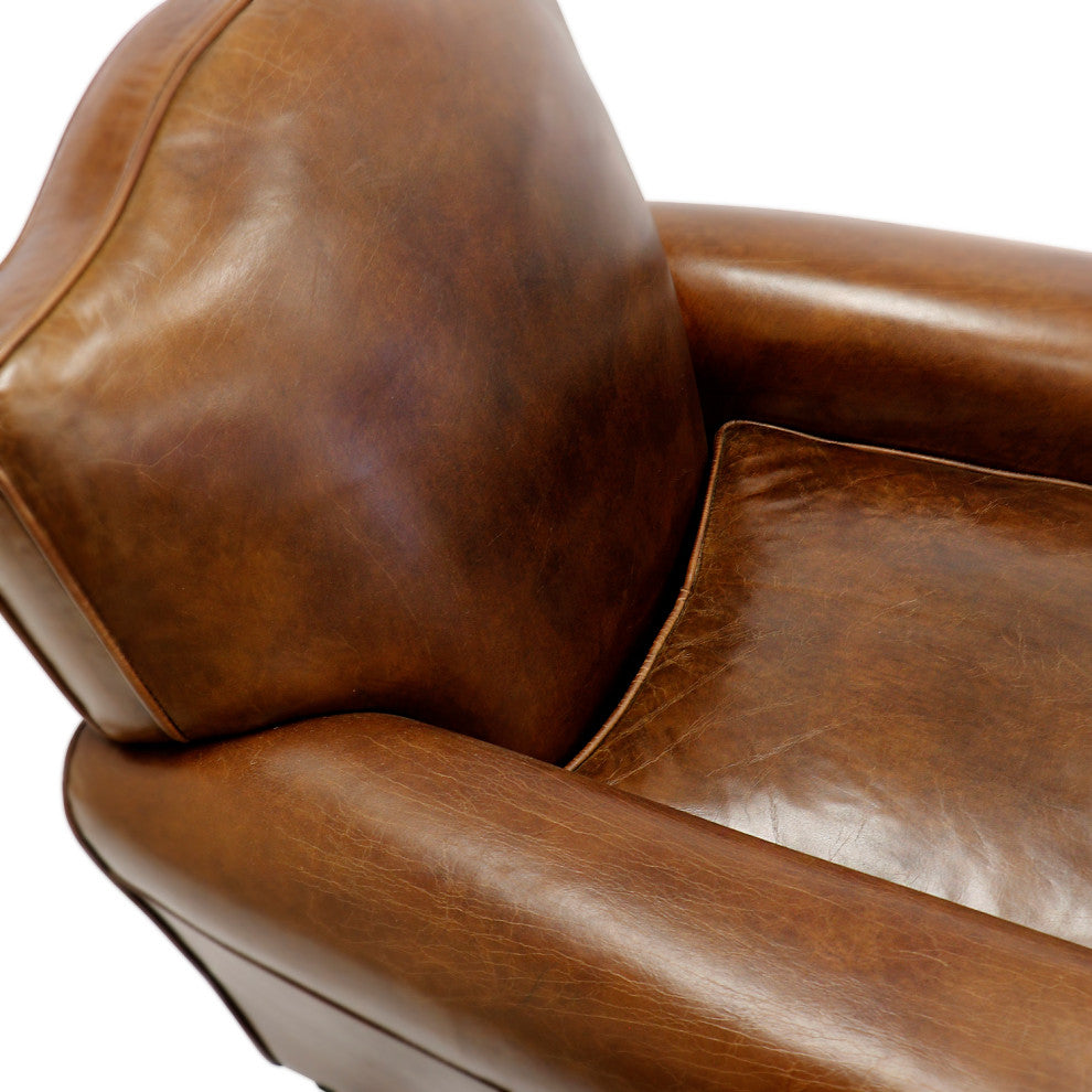 Pasargad Home Palermo Genuine Leather Wing Chair, Brown
