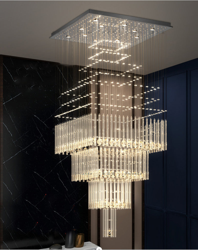 Tourrette-Levens | Modern Crystal LED Ceiling Chandelier with Square Base, 6 Lights, Warm Light
