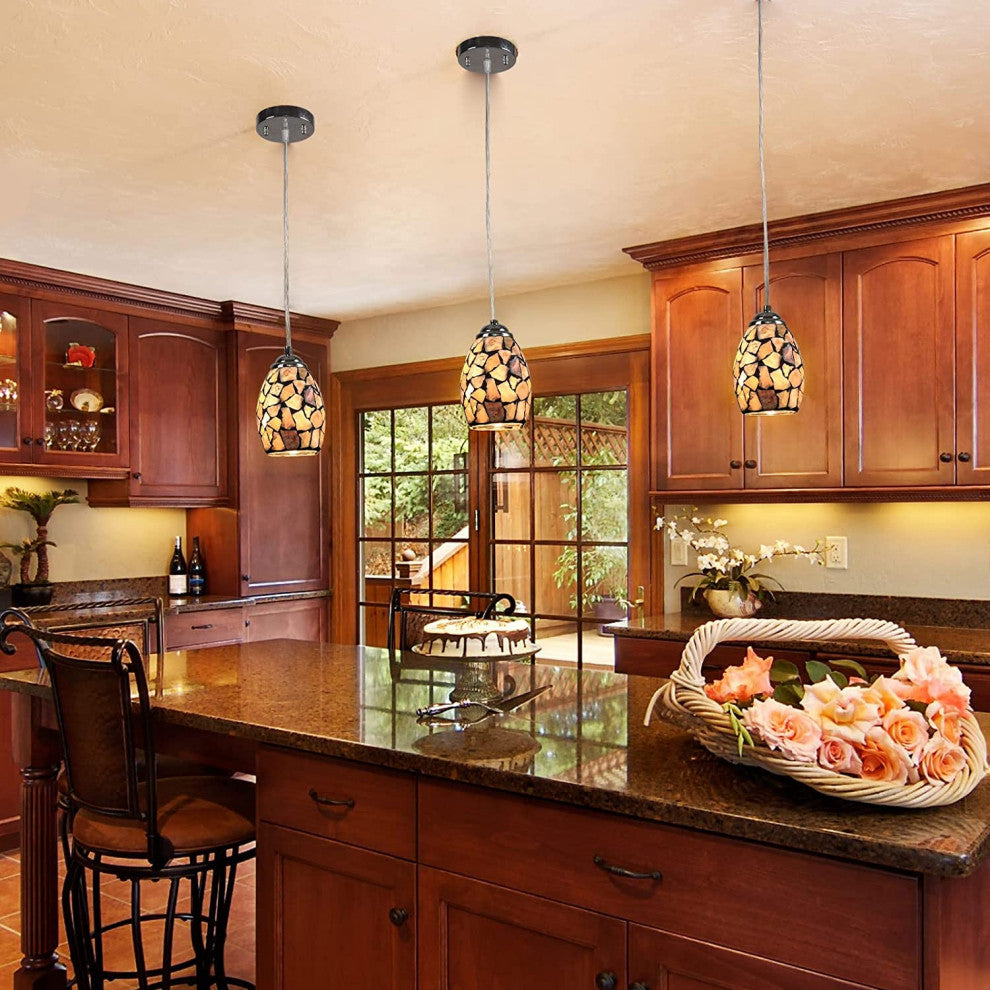 Natural Stone Tiffany Pendant Light, Mini Island Hanging Light Fixture