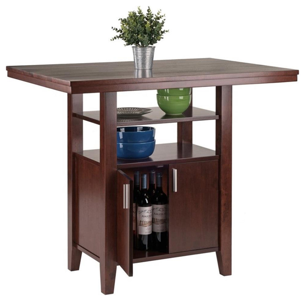 Albany High Table with Cabinet and Shelf in Walnut Finish