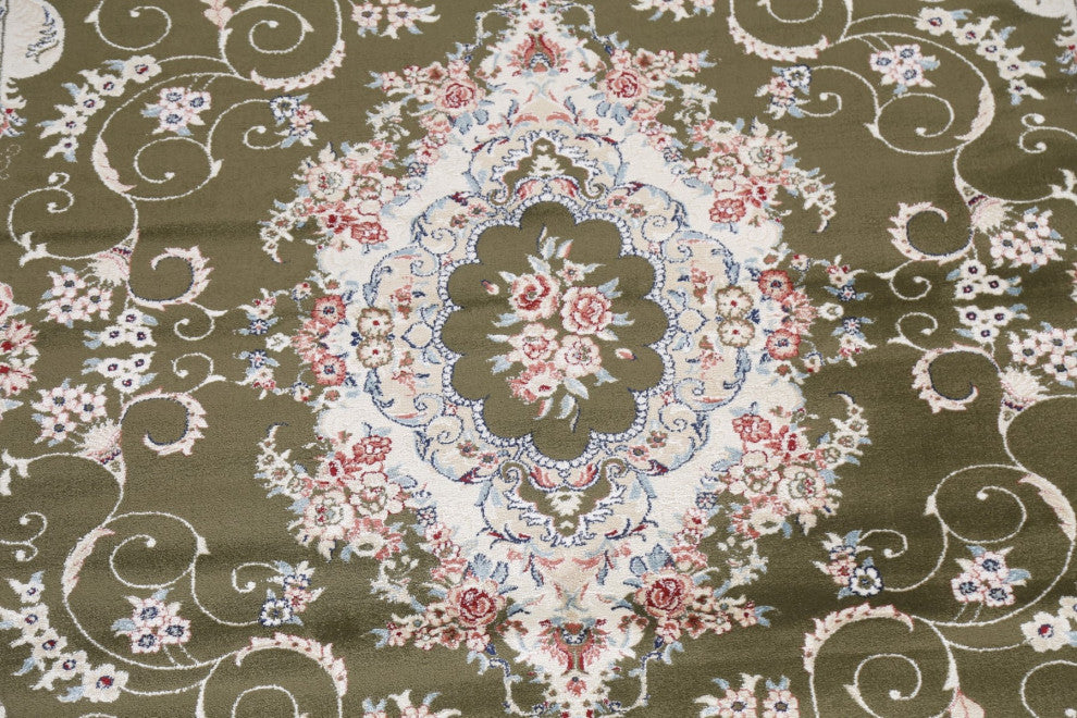 Green Floral Medallion Transitional Turkish Rug Oriental Carpet 8x10