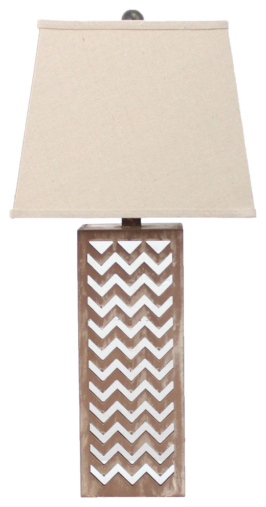 6" x 6" x 27.5" Tan Metal Mirror - Table Lamp