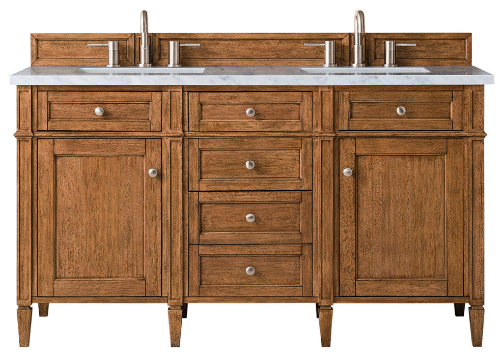 Brittany 60" Saddle Brown Double Vanity, Carrara Marble Top