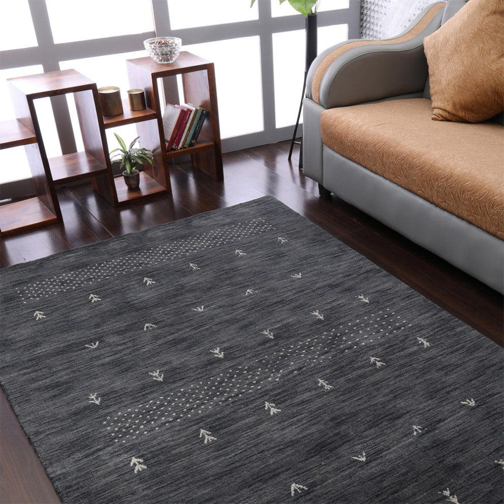HAND KNOTTED LOOM WOOL ECO-FRIENDLY AREA RUGS - Rectangle,Charcoal,Contemporary