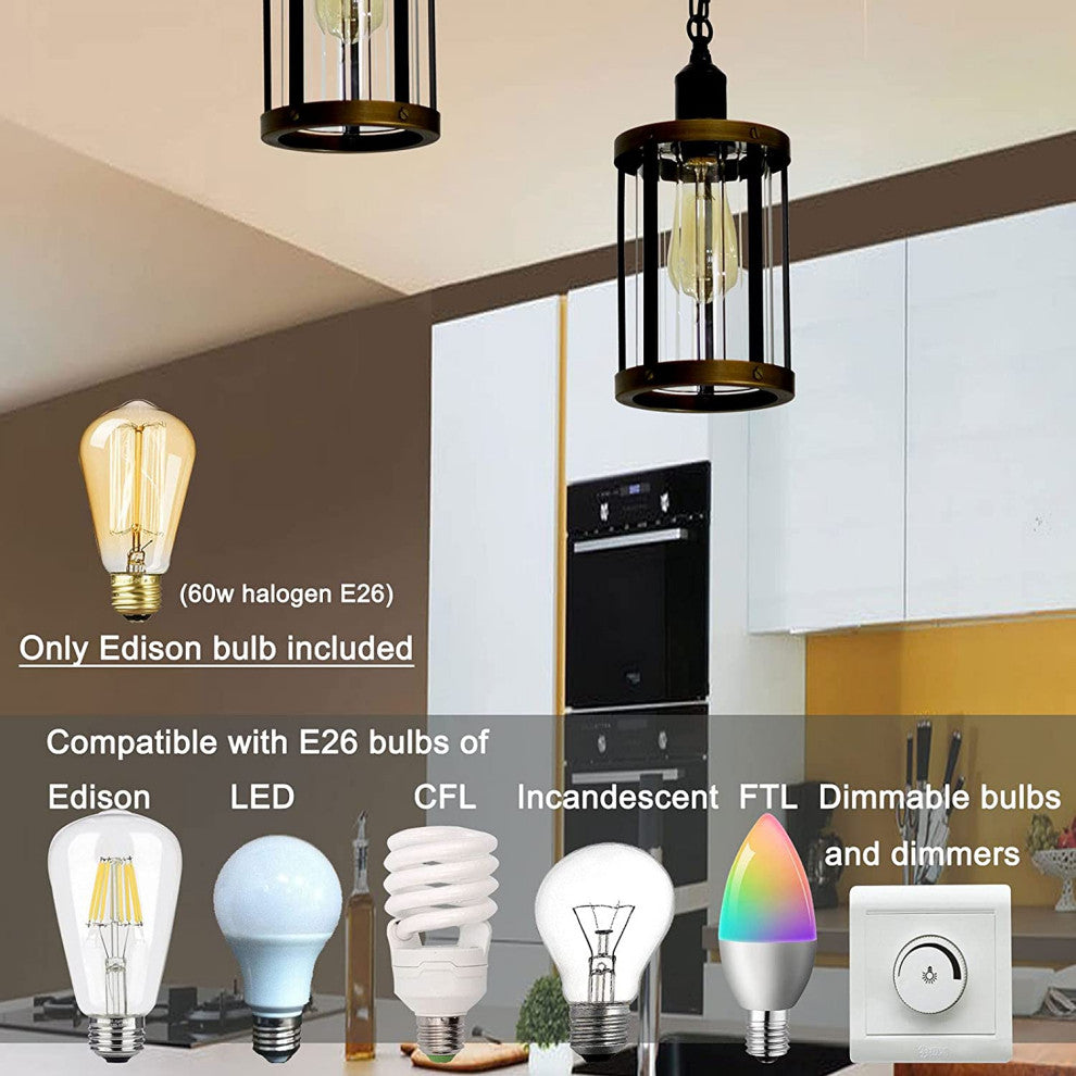 Farmhouse Pendant Lighting for Kitchen Rust Vintage Cage Pendant Lamp