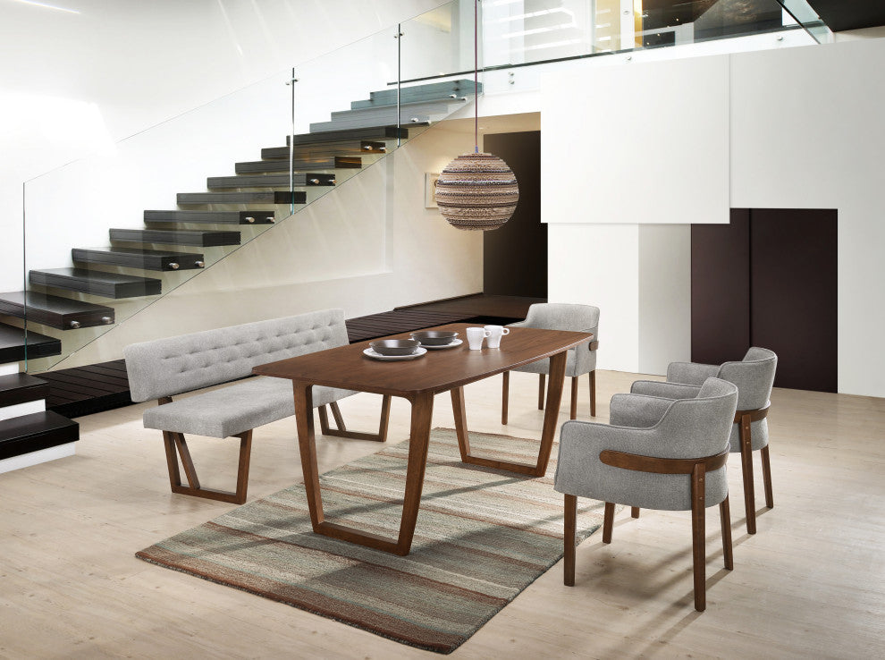 Modrest Jordan Modern Gray and Walnut Dining Bench, Charcoal