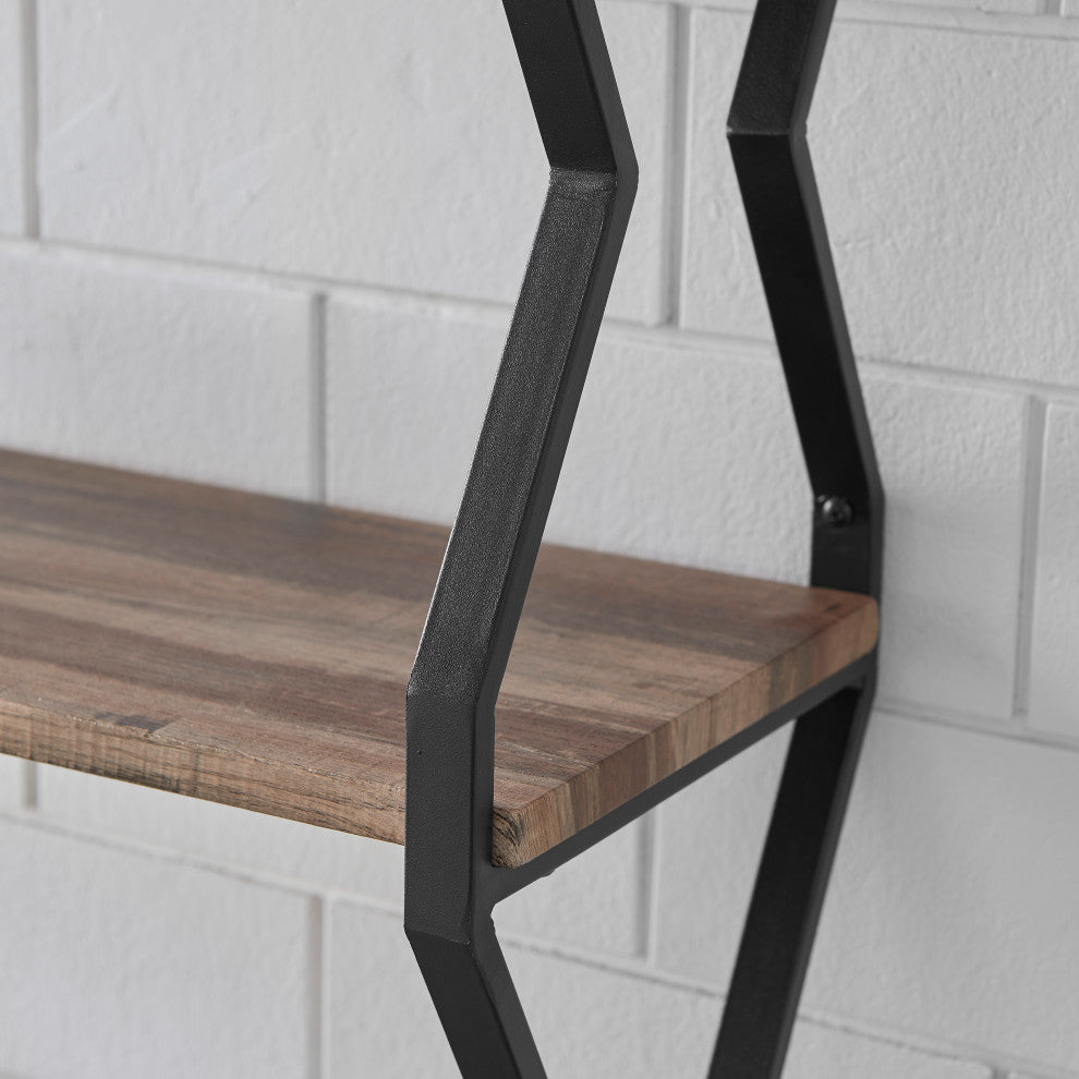 Rustic Industrial 3-Tier Zigzag Floating Wall Shelf