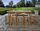 9-Piece Teak Wood Santa Monica Patio Bar Set, 71" Bar Table and 8 Barstools