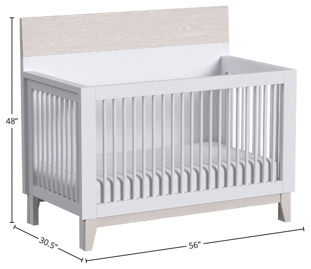 Rowan 56"W Wood Convertible Crib, Ash Linen