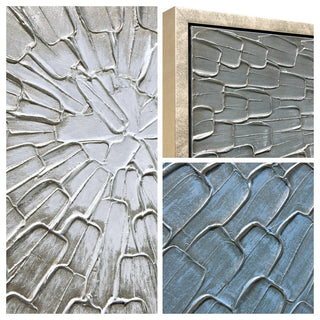 Silver Ice Textured Metallic Hand Painted Abstract Wall Art, 30"x40"