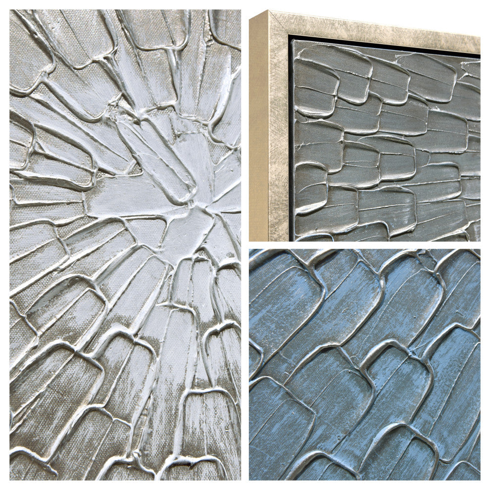 Silver Ice Textured Metallic Hand Painted Abstract Wall Art, 30"x40"