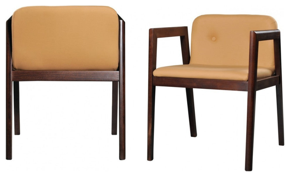 Set of Two Beige Modern Faux Leather Dining Chairs