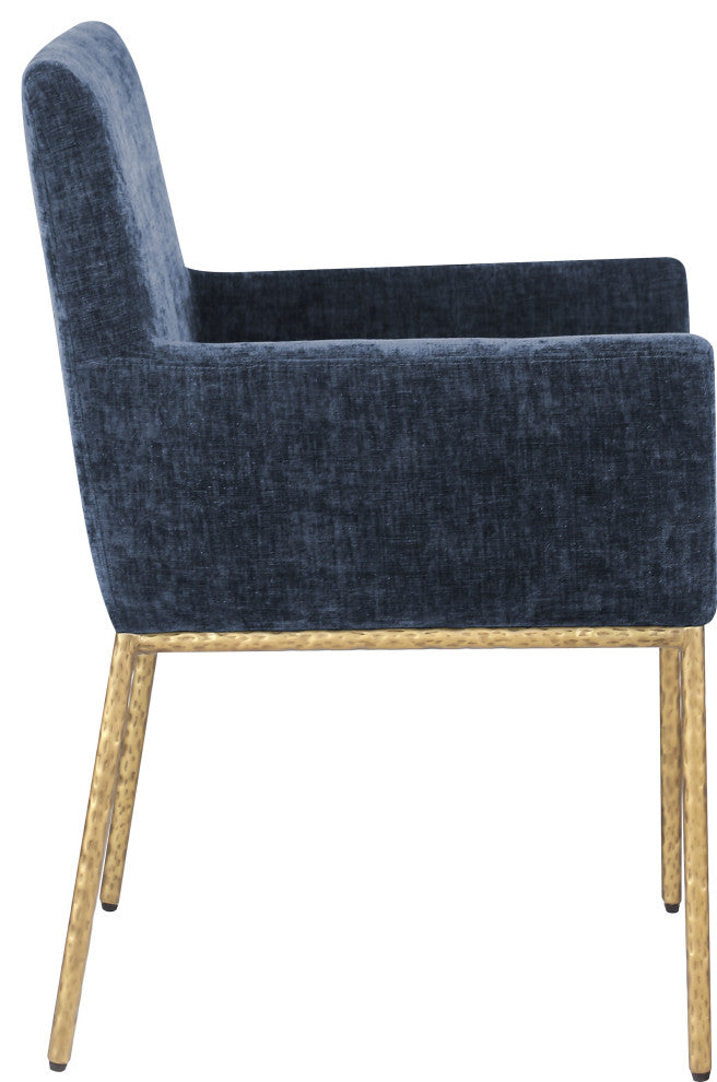 Reeves Upholstered Dining Chair, Navy, Chenille , AC,  Brushed Brass, Set of 2