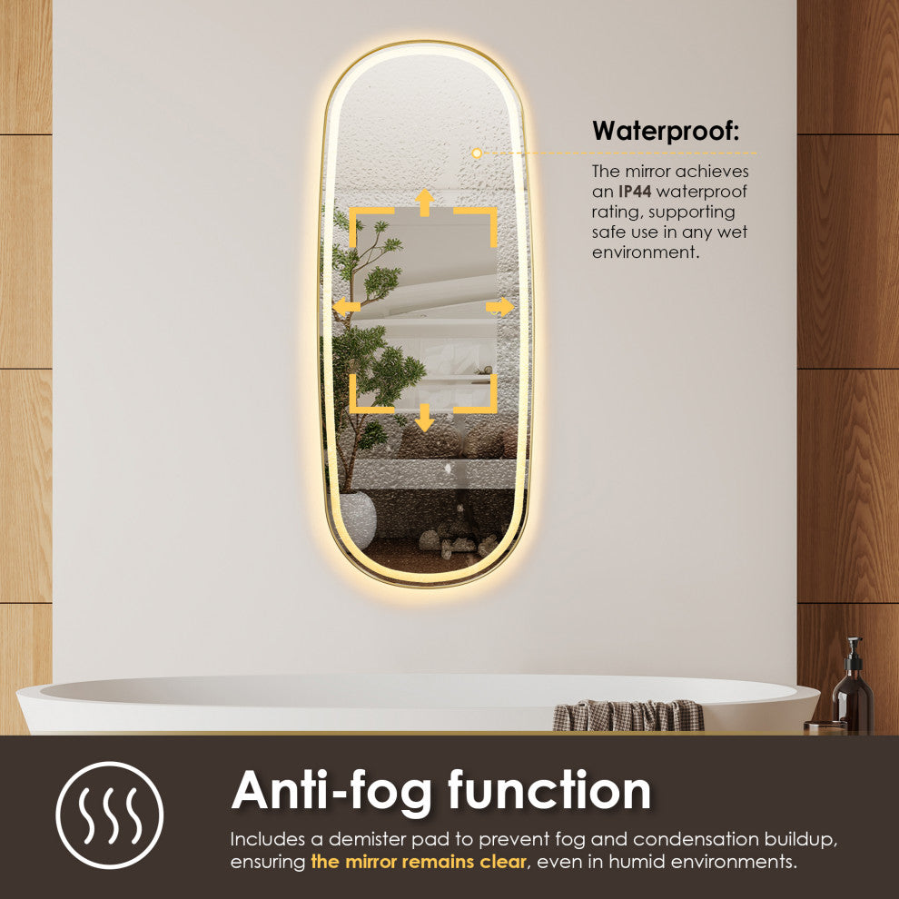 Cellini Rectangular Bathroom/Dressing LED Lighted Wall Mirror, Brushed Gold, 26"
