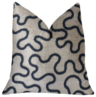 Chandra Taal Blue and Beige Luxury Throw Pillow, 12"x20"