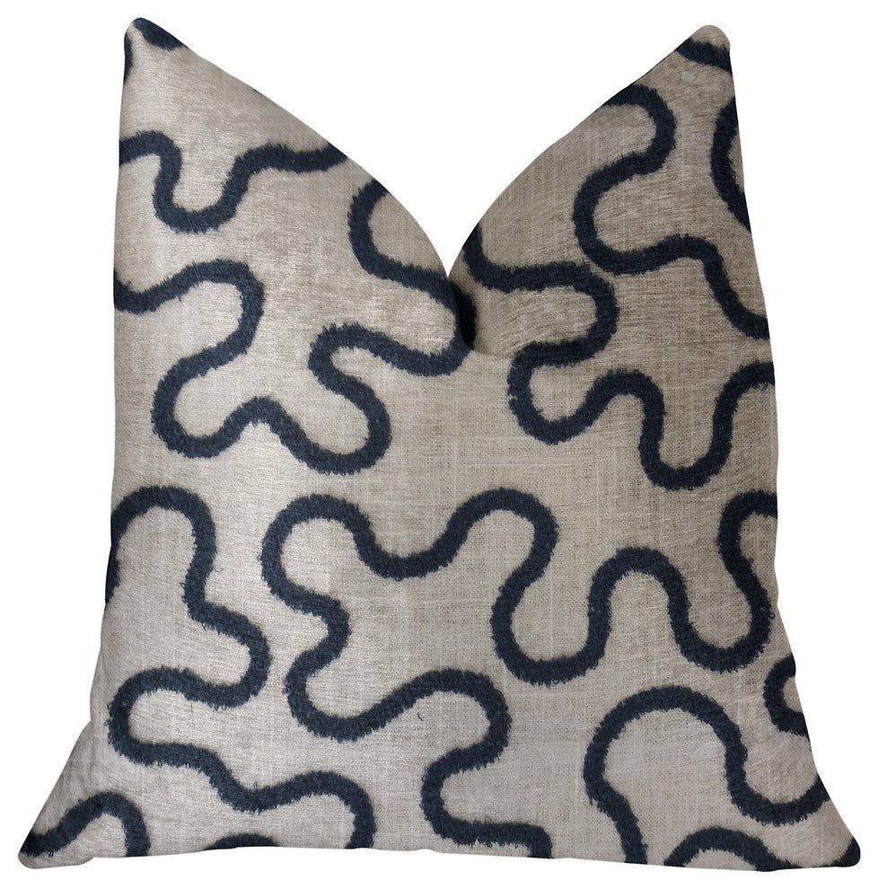 Chandra Taal Blue and Beige Luxury Throw Pillow, 12"x20"