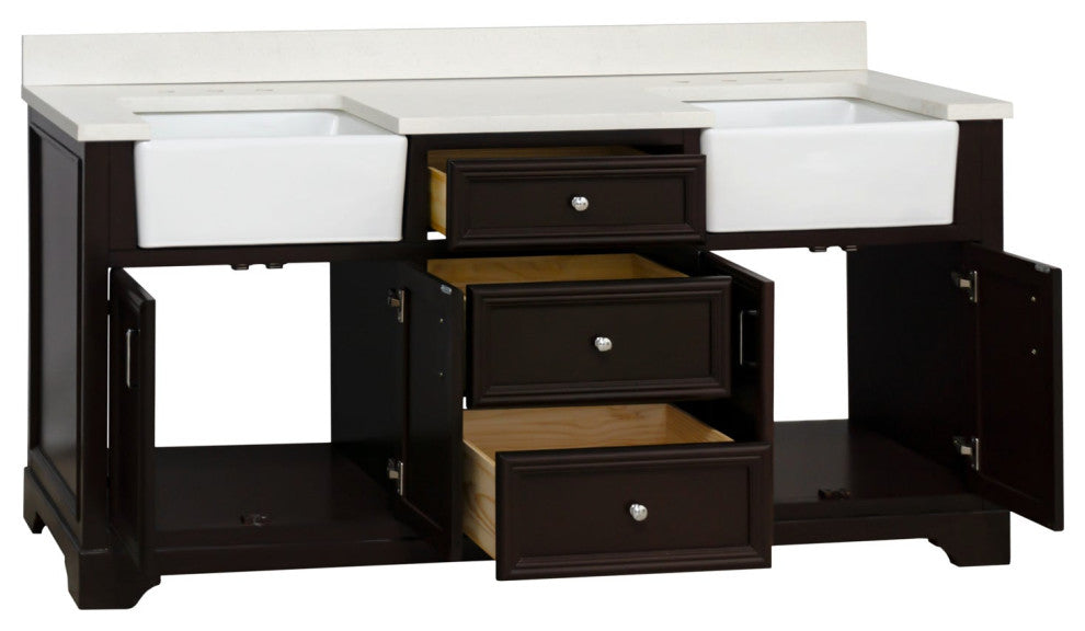 Zelda 72" Bathroom Vanity, Chocolate, Quartz
