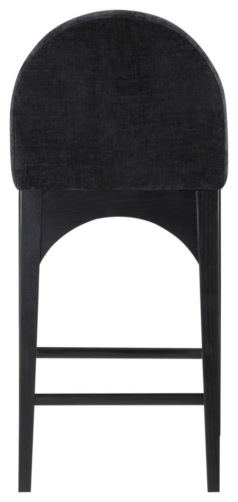 Waldorf Chenille Upholstered Stool, Black, Chenille, Natural Finish, Black, Chenille Fabric, Black Finish