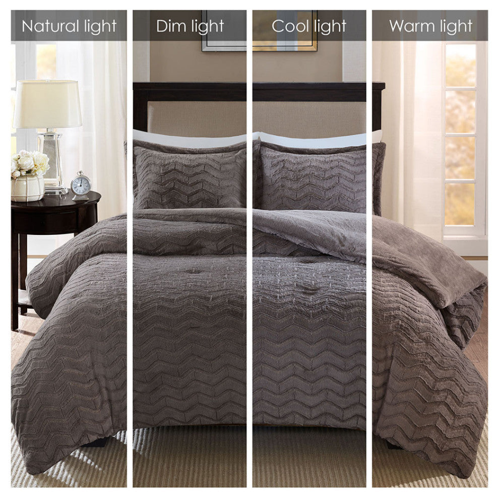 Madison Park Sloan Plush Down Alternative Comforter Mini Set, Grey