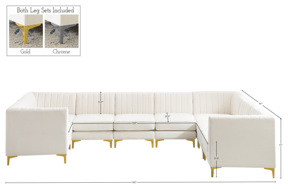 Alina Black Velvet 8-Piece Modular Sectional, Cream, Armless Chair (4), Corner Chair (4) - B