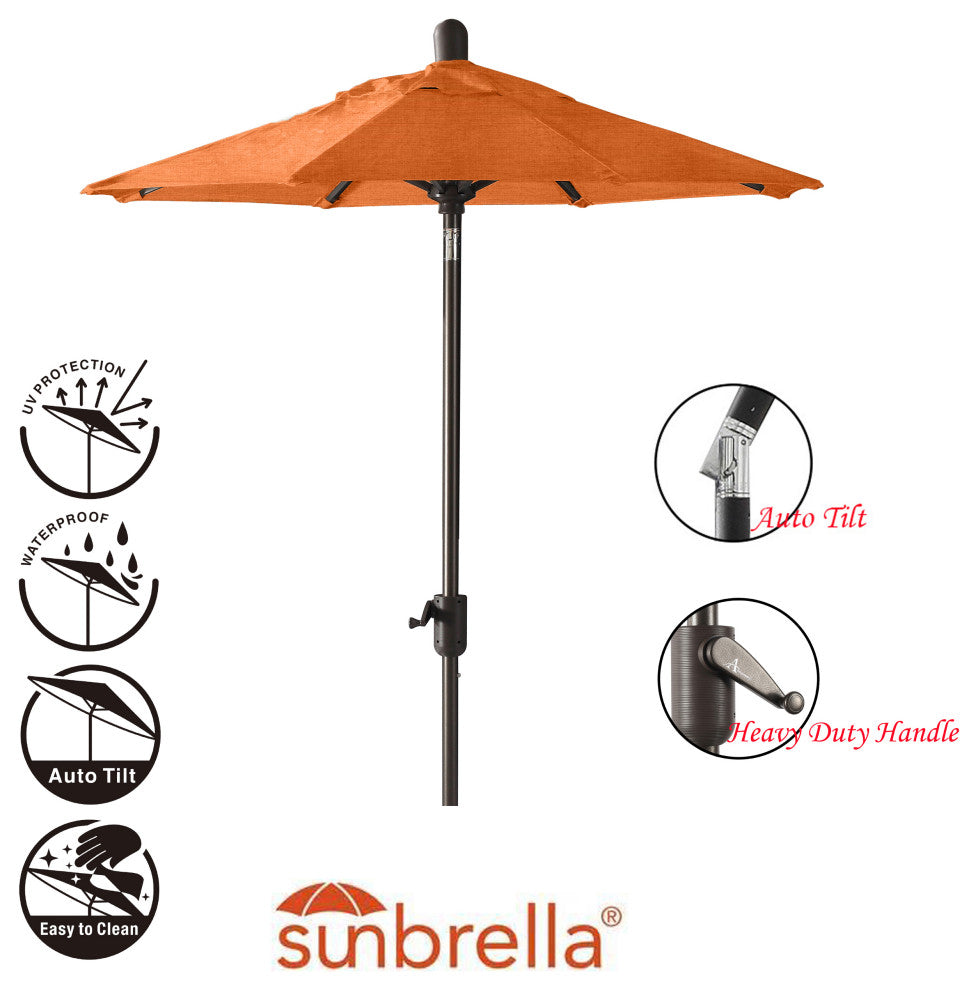 6' Round Auto Tilt Market Umbrella, Antique Bronze Frame, Tuscan
