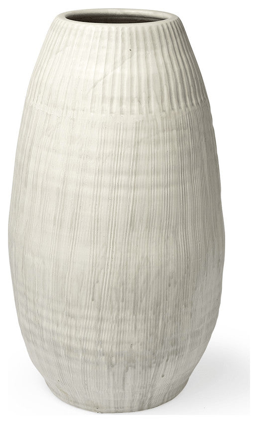 White Embossed Stripes Ceramic Vase