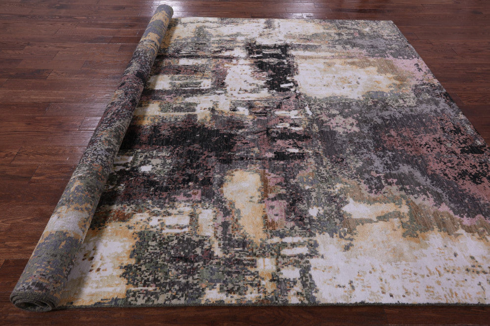 8' 0" X 10' 2" Modern The Lake House Design Handmade Wool and Silk Rug Q8879
