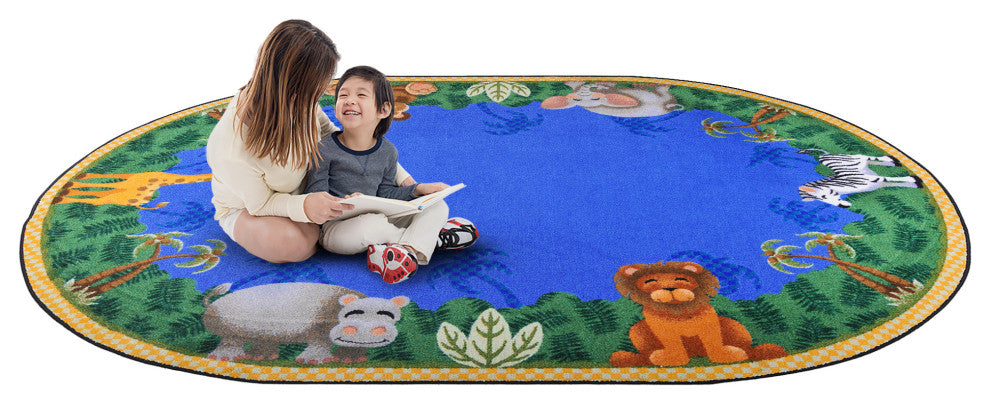 Kid Essentials Rug, Jungle Friends, 5'4"x7'8" Oval