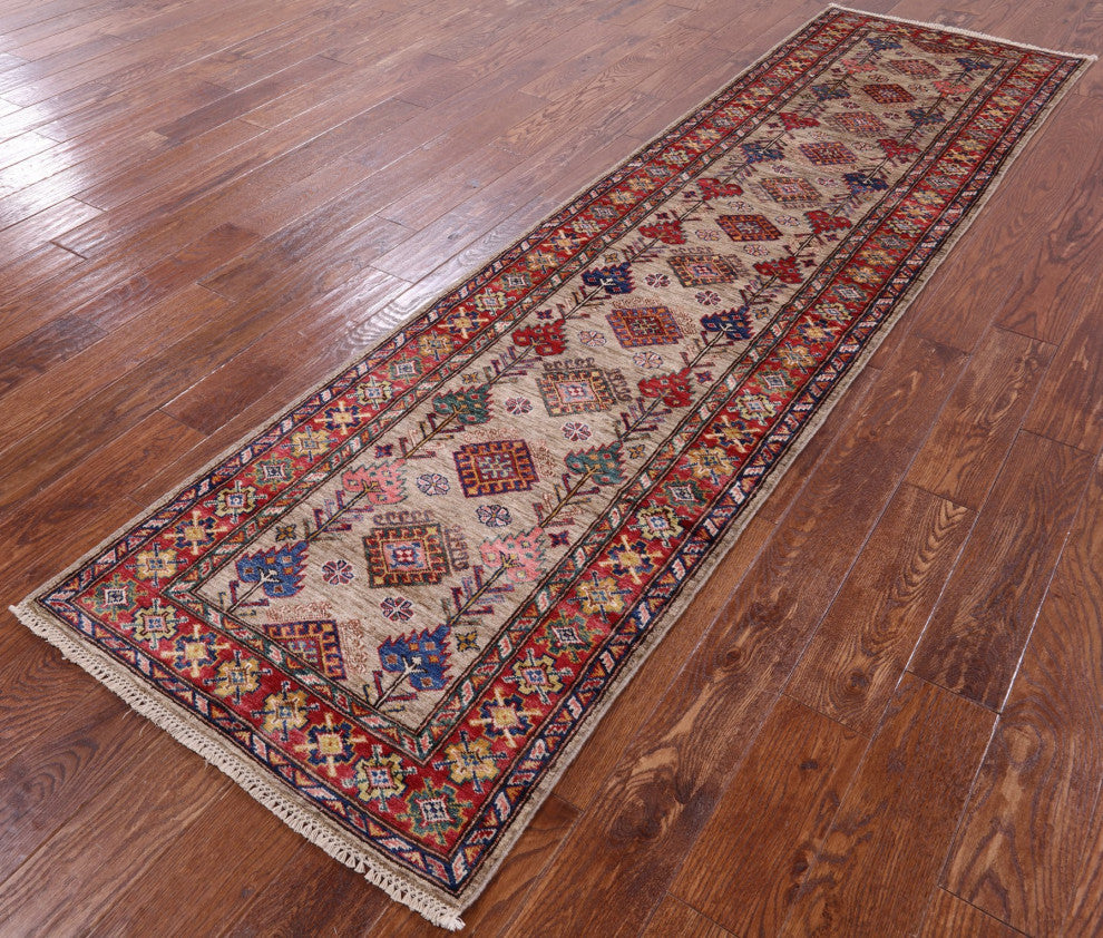 2' 7" X 9' 10" Runner Super Kazak Hand-Knotted Wool Rug Q7705