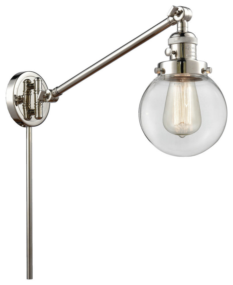 Beacon 1-Light Swing Arm Light, Polished Nickel, Glass: Clear