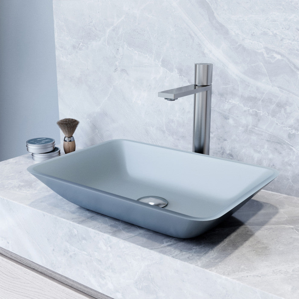 VIGO Sottile 18"L x 13"W x 4"H Glass Rectangular Vessel Bathroom Sink, Metallic