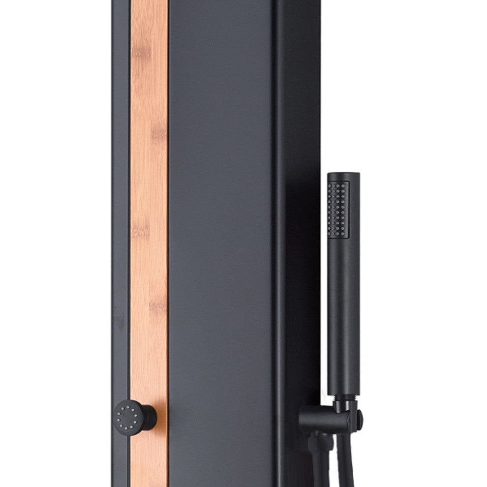 Eclipse 8-in Rain Showerhead ShowerSpa with 4-Body Jets and Handshower, Matte Black With Bamboo, 1.8 Gpm