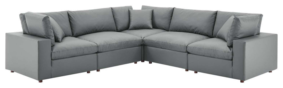 Sectional Sofa Set, Faux Vegan Leather, Gray, Modern, Lounge Hospitality