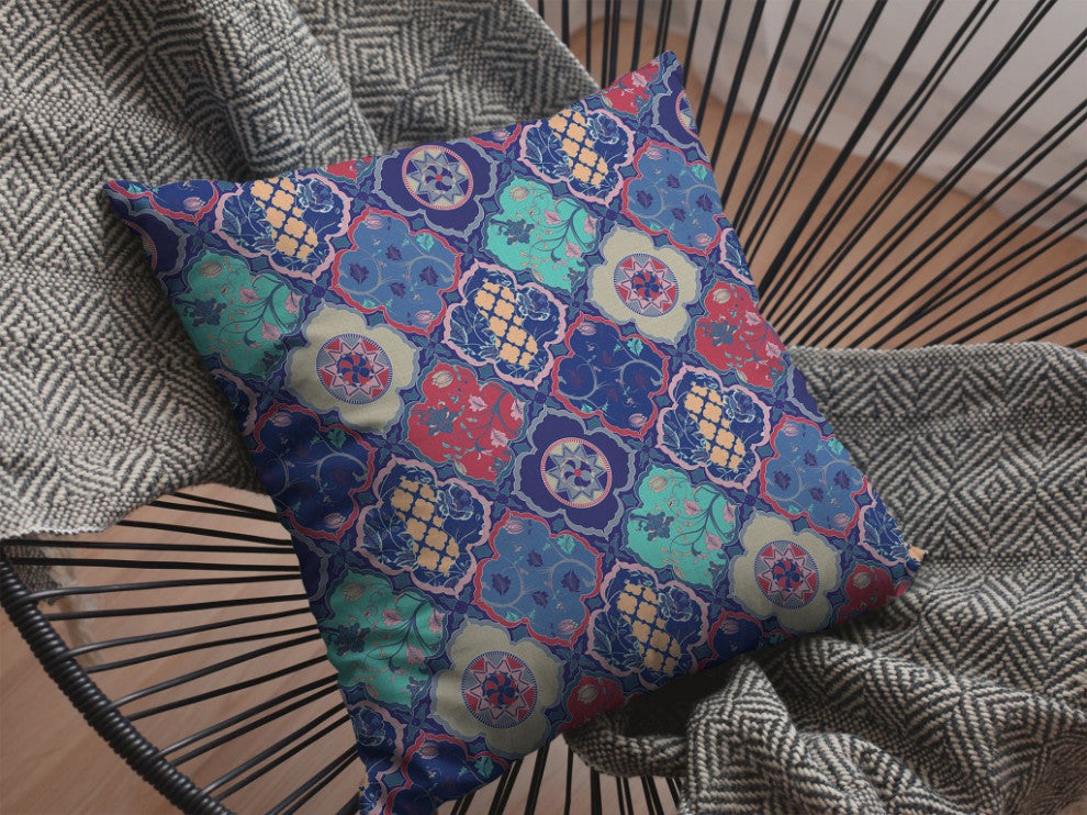 16 Navy Red Trellis Suede Throw Pillow