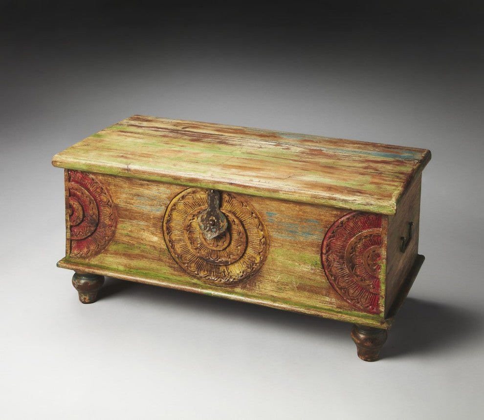 Mesa Carved Wooden Trunk Coffee Table