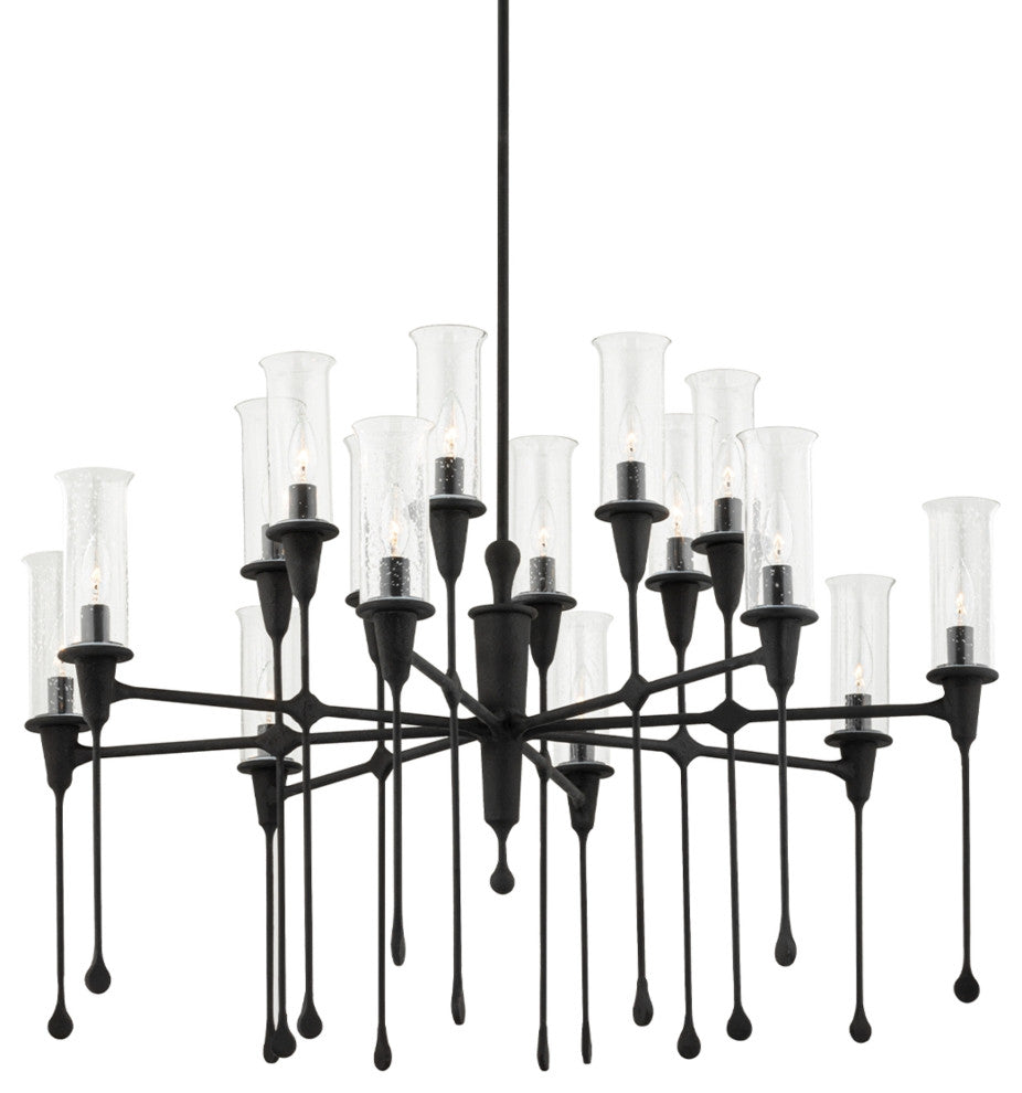 Chisel 16-Light Chandelier, Black Iron Frame, Clear Shade