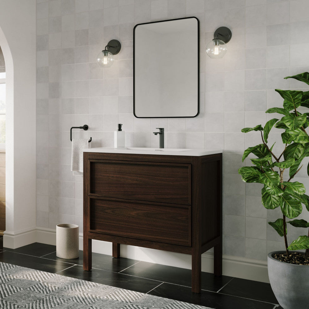 The Shiloh Bathroom Vanity, Dark Walnut, 36", Single Sink, Freestanding