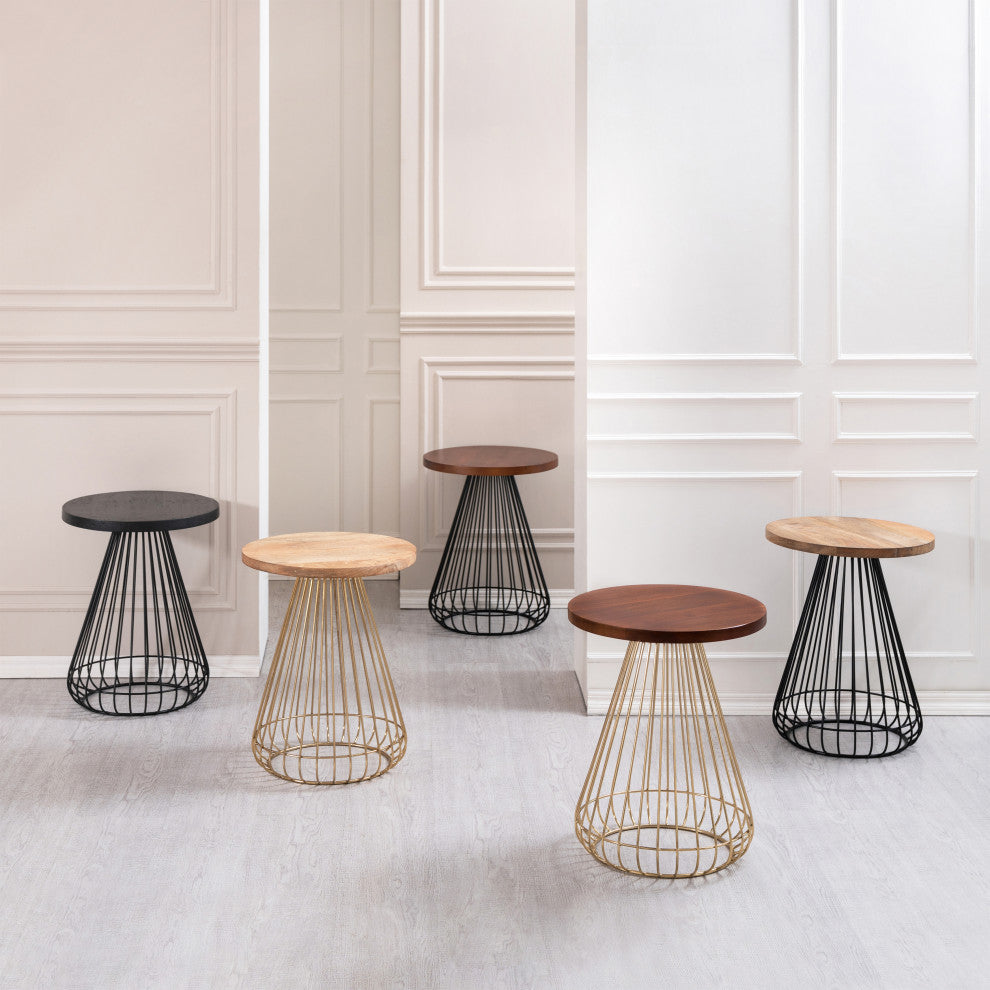 Melody Designer Cage Table, Walnut, Gold