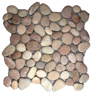 Hand-Sorted Berry Pebble Tile, 12x12 Mesh, Ideal for Showers & More