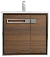 Oakville Wall Mount Bathroom Vanity, Walnut Ebony, 24", Chrome Hardware