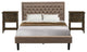 3Pc Queen Size Set, 1 Platform Bed Dark Khaki, 2 Nightstand, Black Legs