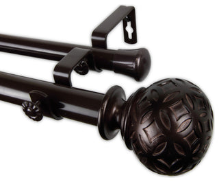 Plaid 1" Double Curtain Rod, Black, Bronze, 120"-170"