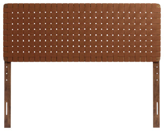 Sparta Weave Vegan Leather Queen Headboard, Walnut Brown