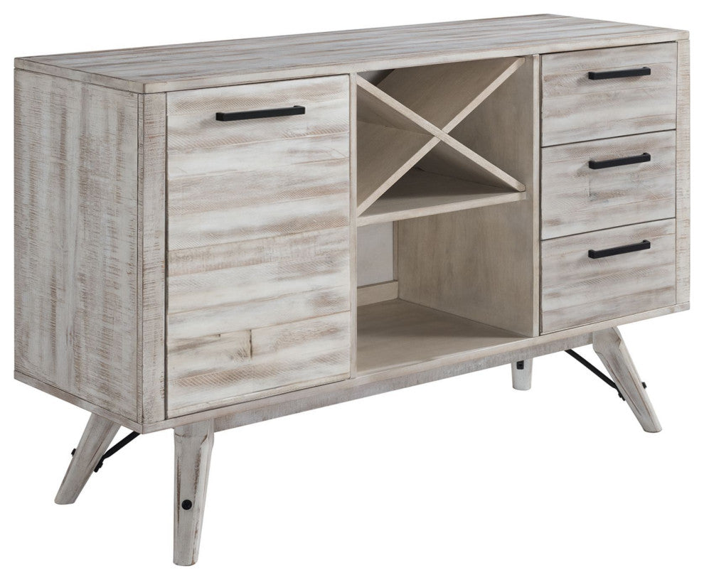 Modern Rustic 3-Drawer Server, Weathered White
