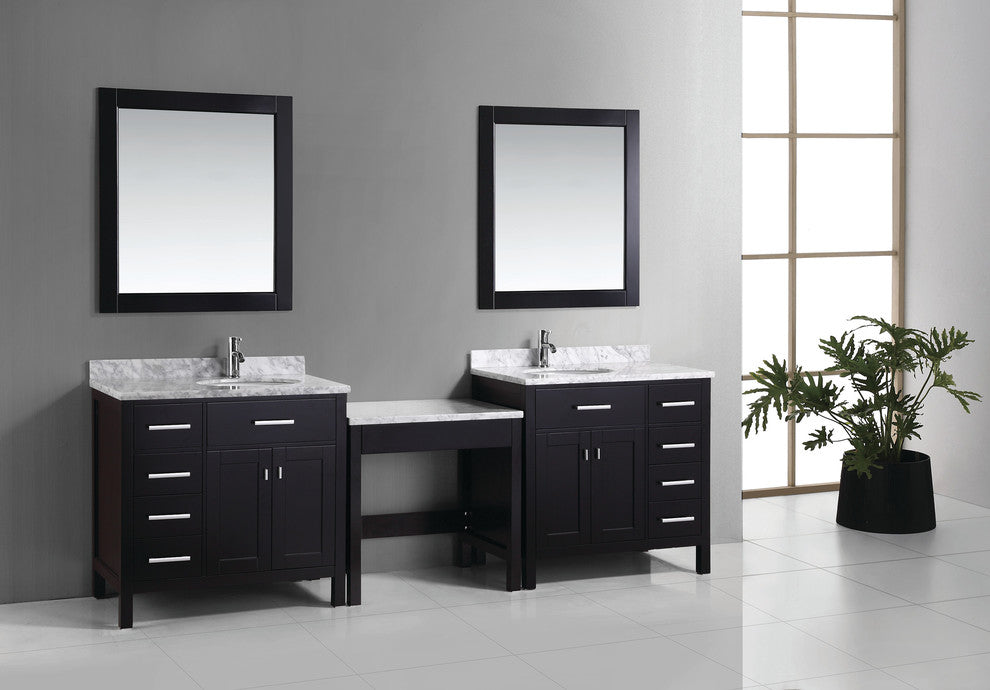 Two London 36" Single Sink Vanity Set With One Make-Up Table, Espresso