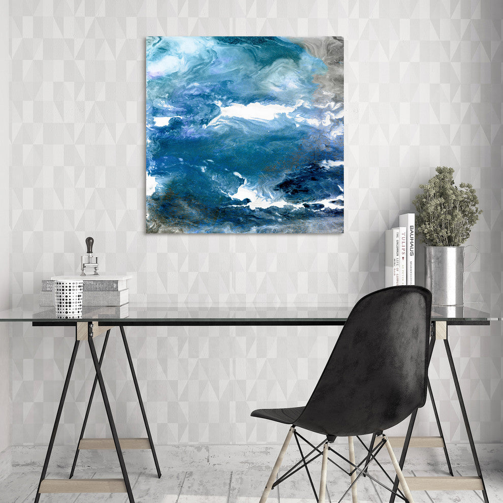 "Glistening Tide A" Frameless Free Floating Tempered Art Glass Abstract Wall Art