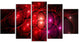 Red Fractal Space Circles, Contemporary Canvas Art Print, 60"x32", 5 Panels