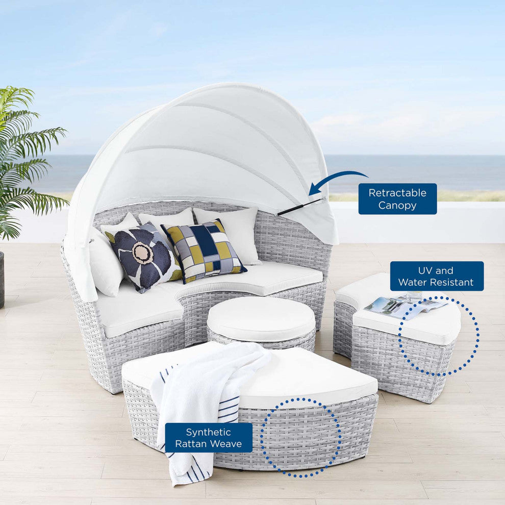 Lounge Daybed Sofa Bed, Gray White, Rattan, Wicker, Modern, Outdoor Patio