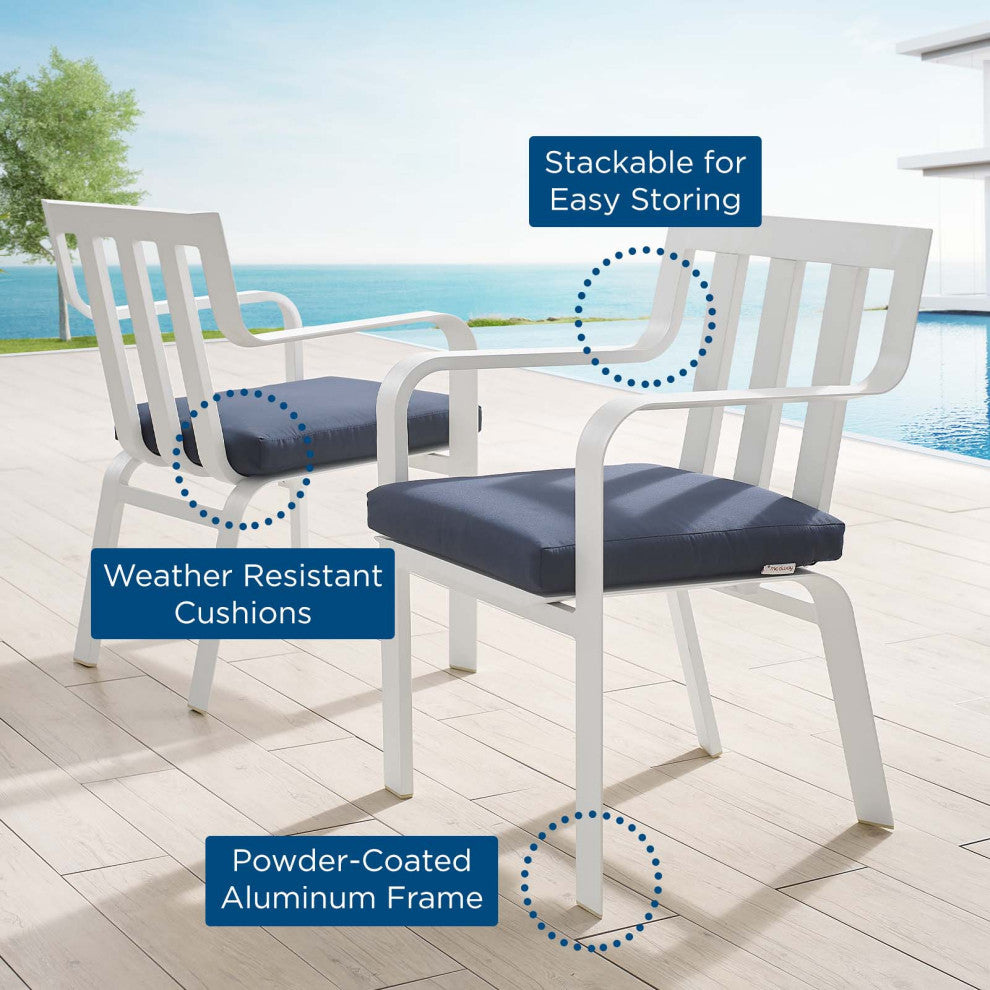 Lounge Chair Armchair, Set of 2, Aluminum, Metal, White Blue Navy, Outdoor